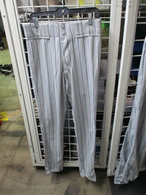 Soft, comfortable baseball pants fabric-Used Rawlings Blue and Grey Striped Elastic Bottom Pants Adult Size 34 - 33