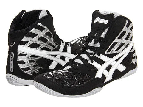 Tennis shoes with excellent arch and heel support-New Asics Split Second 9 Wrestling Shoes J203Y Mens Size 7.5 Black/White/Silver