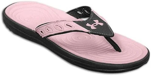 Tennis shoes with padded collar and tongue for comfort-New Under Armour Gyra T Thong - Women's ( sz. 05.0, Black/Pink )