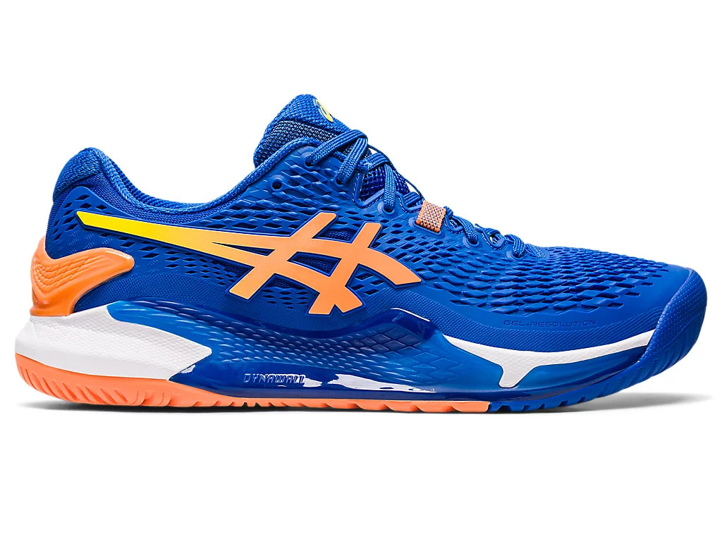 Tennis shoes with breathable mesh uppers-Asics Men's Gel-Resolution 9 (Tuna Blue/Sun Peach)