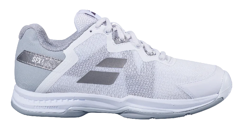 Tennis shoes with extra support for heavy players-Babolat Women's SFX 3 (White/Silver)