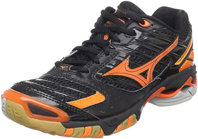 Tennis shoes with the best foot lockdown-New Mizuno 340137 Wave Lightning 7 Womens Volleyball Shoes Black/Orange Size 12