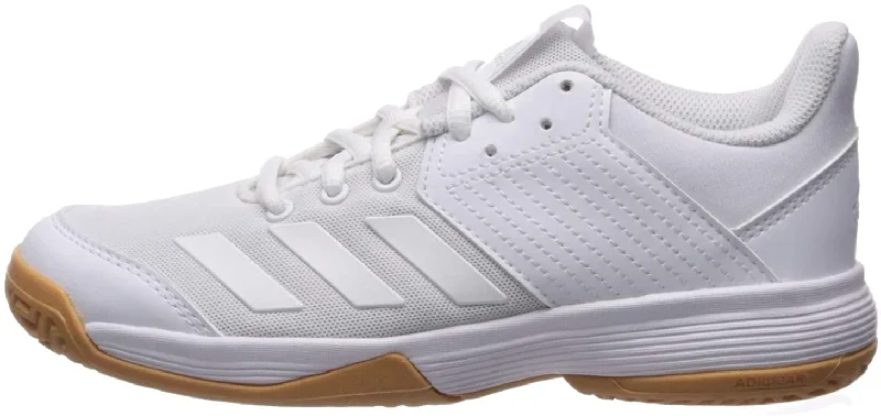 Tennis shoes with extra support for heavy players-New Adidas Kids' Sz 6 Ligra 6 Volleyball Shoe Wht/Tn Mesh lining, Lace closure