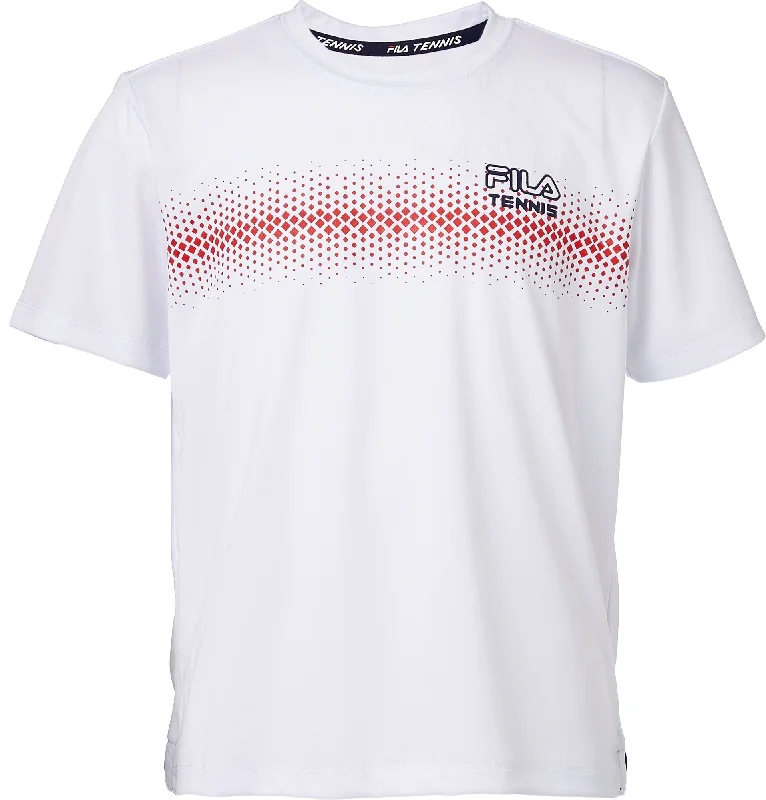 Tennis shoes for hard court surfaces-New Fila Boys` Core Dotted Print Tennis Crew Youth Large White