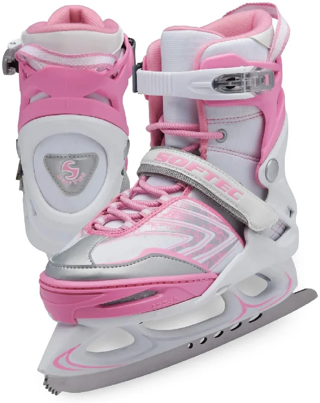 Tennis shoes with the best heel-to-toe cushioning balance-New Jackson Ultima Girl's XS Softec Vibe Adjustable Skates Soft Boot Pink/White