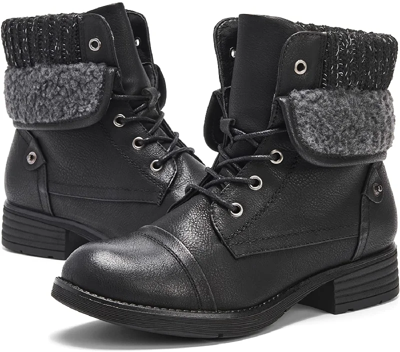 Tennis shoes with great comfort for extended play-New Moda Chics Women's Combat Style Lace-up Ankle Booties with Fur 5.5 Black