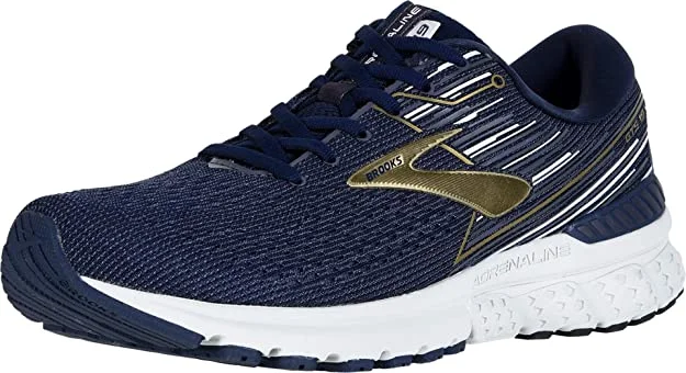 Tennis shoes with durable and flexible outsole-New Brooks Men's Adrenaline GTS 19 Athletic Shoe Size 10.5 Wide Navy/Gold/Grey