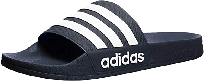 Best tennis shoes for ankle support-New Adidas Men's Adilette Shower Slide Sandal, White/Collegiate Navy, 8 M US