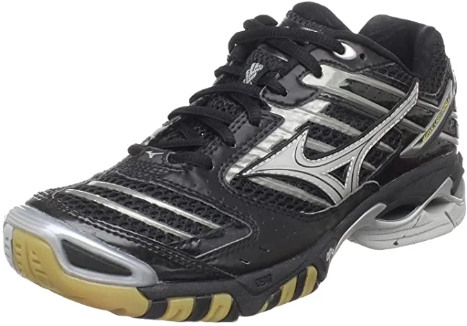 Tennis shoes for narrow feet-New Mizuno 340137 Wave Lightning 7 Womens Volleyball Shoes Black/Grey Size 6