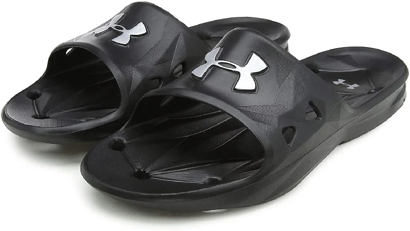 Tennis shoes with high durability for tough matches-New Under Armour Men's Locker III Slide Sandal Black/Silver Size 15