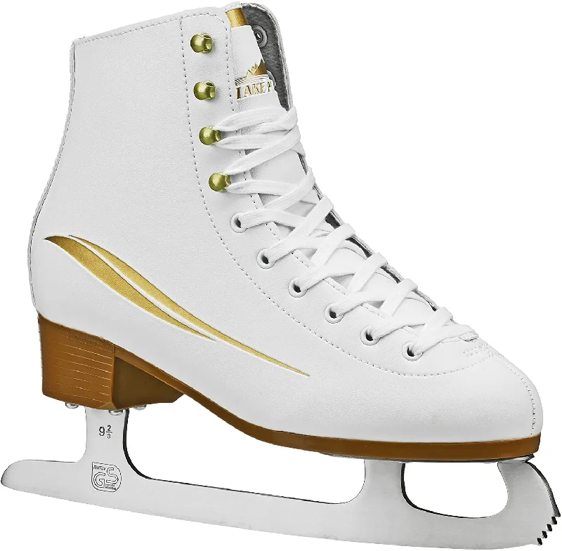 Tennis shoes with lightweight uppers and strong outsoles-New Lake Placid Womens Sz 5 Cascade Figure Ice Skates Woven Lining White/Gold