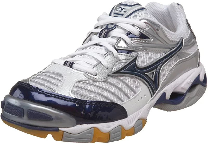 Best tennis shoes for cushioning and comfort-New Mizuno Wave Lightning  Volleyball Shoes Silver/Navy/White Womens Size 6