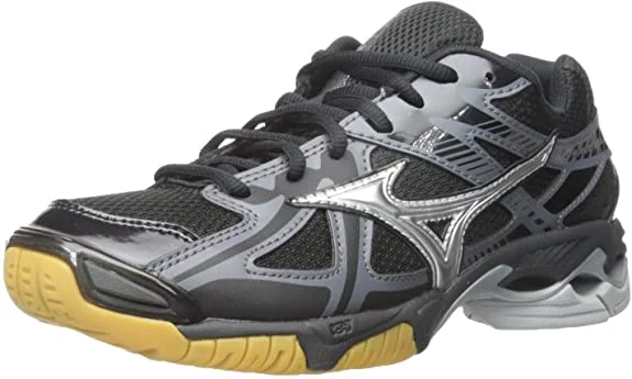 Tennis shoes with shock-absorbing sole technology-New Mizuno Women's 6.5 Wave Bolt 4 Volleyball-Shoes Black/Silver