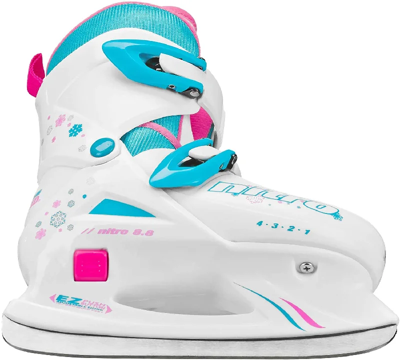 Best tennis shoes for injury prevention-New Lake Placid Girl's Nitro 8.8 Adjustable Figure Ice Skate White/Blue/Pink