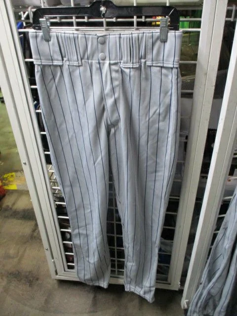 Adjustable baseball pants designs-Used Rawlings Blue Striped Grey Elastic Bottom Pants Adult Size 32 - 30