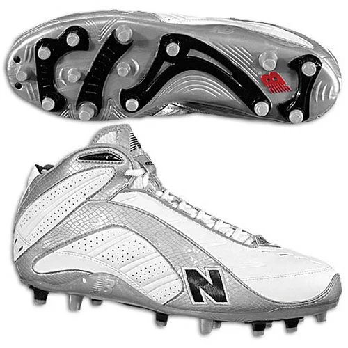 Tennis shoes for professional and competitive players-New New Balance MF 895 MW D Mid Men 12 White/Silver Molded Football Cleats