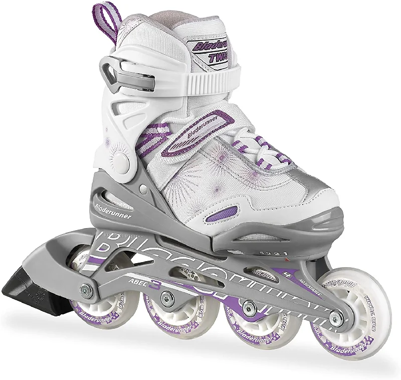 Tennis shoes for reducing foot fatigue during play-New Rollerblade Bladerunner Twist Girls Junior Adjustable Skate Sz 1-4 Ppl/Wht