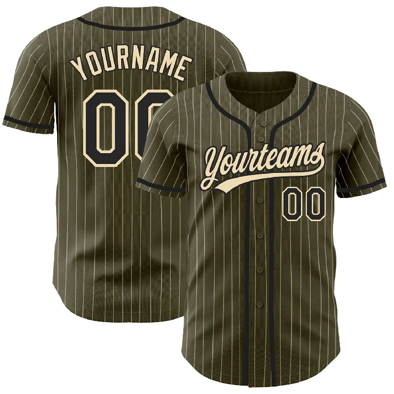 Baseball jerseys with bold color designs for standout style-Custom Olive City Cream Pinstripe Black Authentic Salute To Service Baseball Jersey