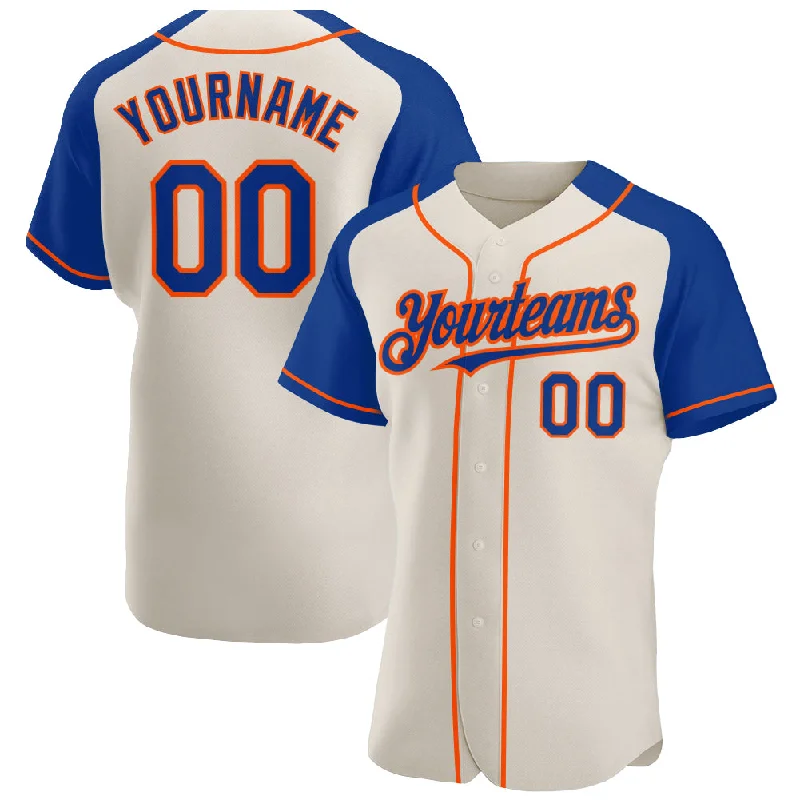 Baseball jerseys with cooling technology for hot weather-Custom Cream Royal-Orange Authentic Raglan Sleeves Baseball Jersey