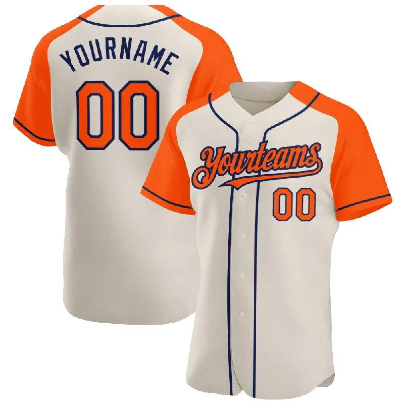 Baseball jerseys for minor league teams-Custom Cream Orange-Navy Authentic Raglan Sleeves Baseball Jersey