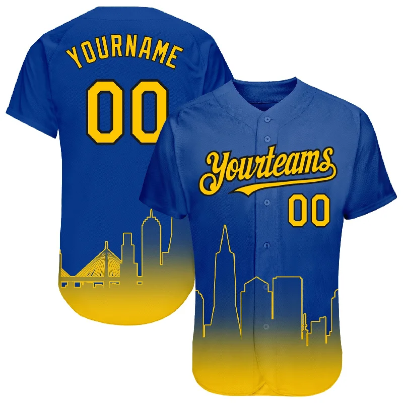 Baseball jerseys for all levels of play-Custom Royal Yellow-Black 3D San Francisco City Edition Fade Fashion Authentic Baseball Jersey