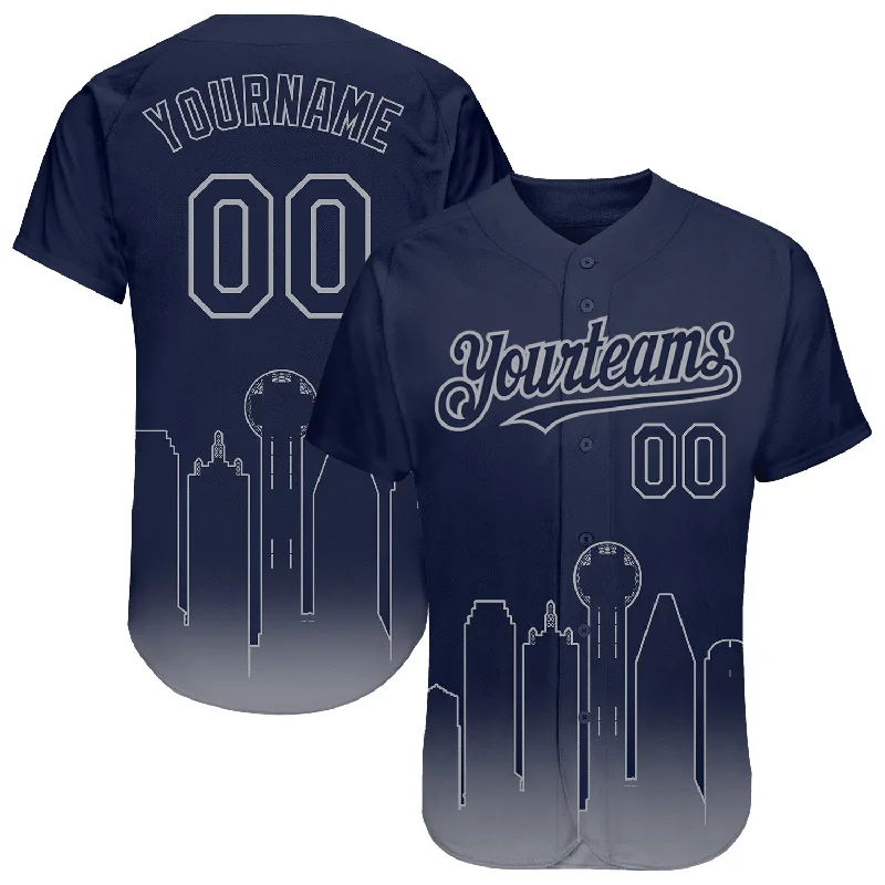 Baseball jerseys with cooling technology for hot weather-Custom Navy Gray 3D Dallas City Edition Fade Fashion Authentic Baseball Jersey