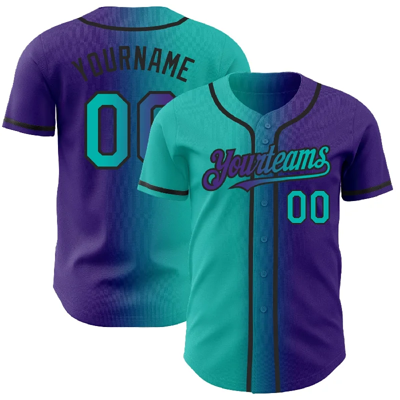 Baseball jerseys with professional-grade fabric and stitching-Custom Purple Aqua-Black Authentic Gradient Fashion Baseball Jersey