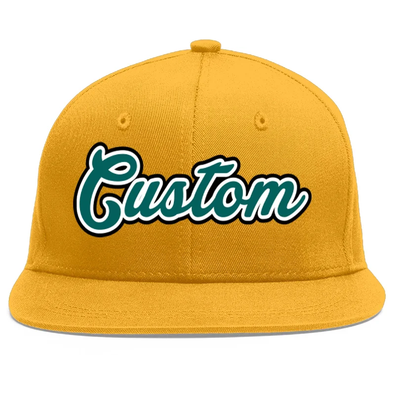 Versatile baseball cap styles-Custom Gold Aqua-White Flat Eaves Sport Baseball Cap