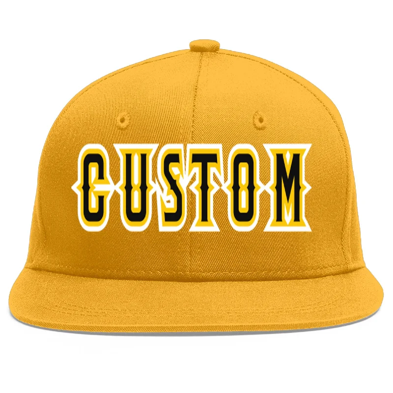 Baseball cap fabric comfort-Custom Gold Black-Gold Flat Eaves Sport Baseball Cap