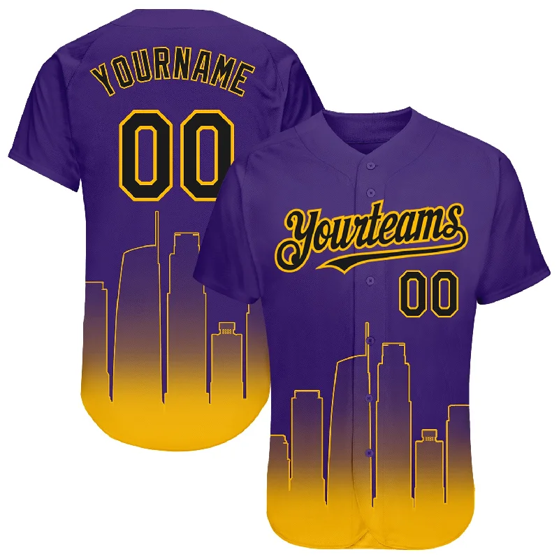 Lightweight and breathable baseball jerseys for athletes-Custom Purple Black-Gold 3D Los Angeles City Edition Fade Fashion Authentic Baseball Jersey