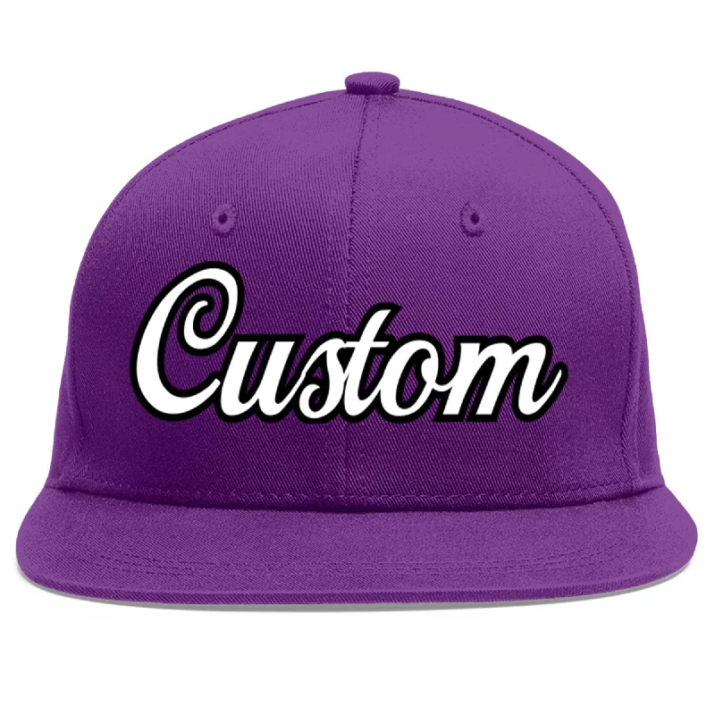 UV protection in baseball caps-Custom Purple White-Black Flat Eaves Sport Baseball Cap