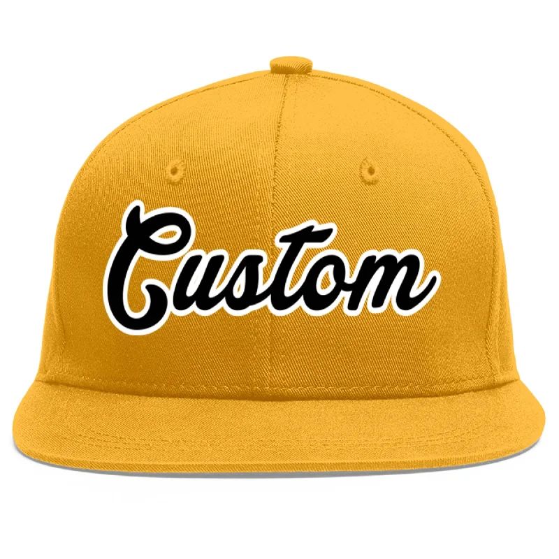 Adjustability in baseball caps-Custom Gold Black-White Flat Eaves Sport Baseball Cap