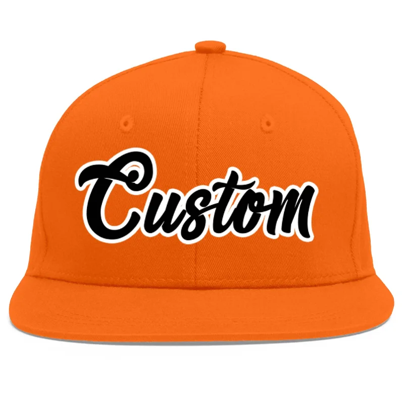 Popular baseball cap styles-Custom Orange Black-White Flat Eaves Sport Baseball Cap