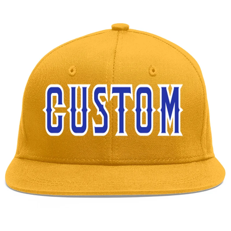 Functional features of baseball caps-Custom Gold Royal-White Flat Eaves Sport Baseball Cap