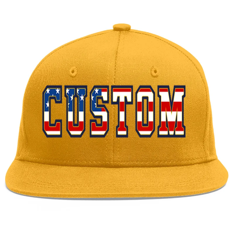 Pairing baseball caps with sportswear-Custom Gold Vintage USA Flag-Gold Flat Eaves Sport Baseball Cap