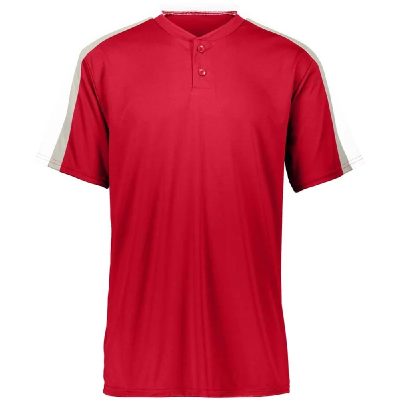 Baseball jerseys with multiple pockets for convenience-Power Plus 2 Button Jersey Red with White-Grey