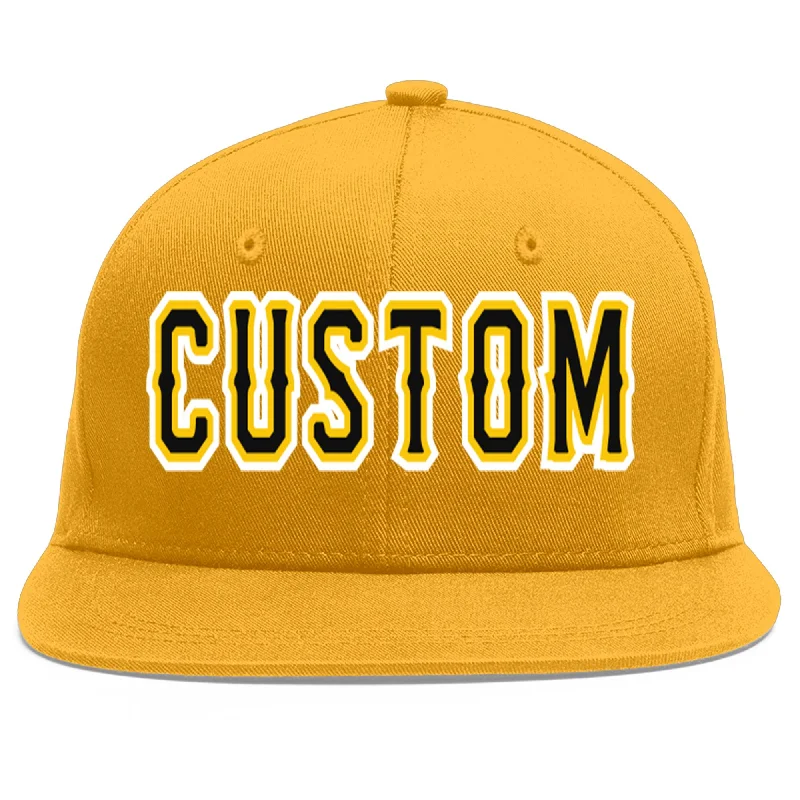 Baseball caps for fall and winter-Custom Gold Black-Gold Flat Eaves Sport Baseball Cap