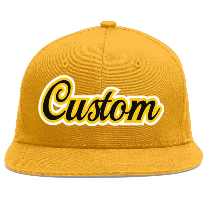 Baseball cap fit for extended wear-Custom Gold Black-Gold Flat Eaves Sport Baseball Cap