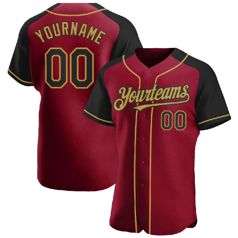 Baseball jerseys with names, numbers, and logos-Custom Crimson Black-Old Gold Authentic Raglan Sleeves Baseball Jersey