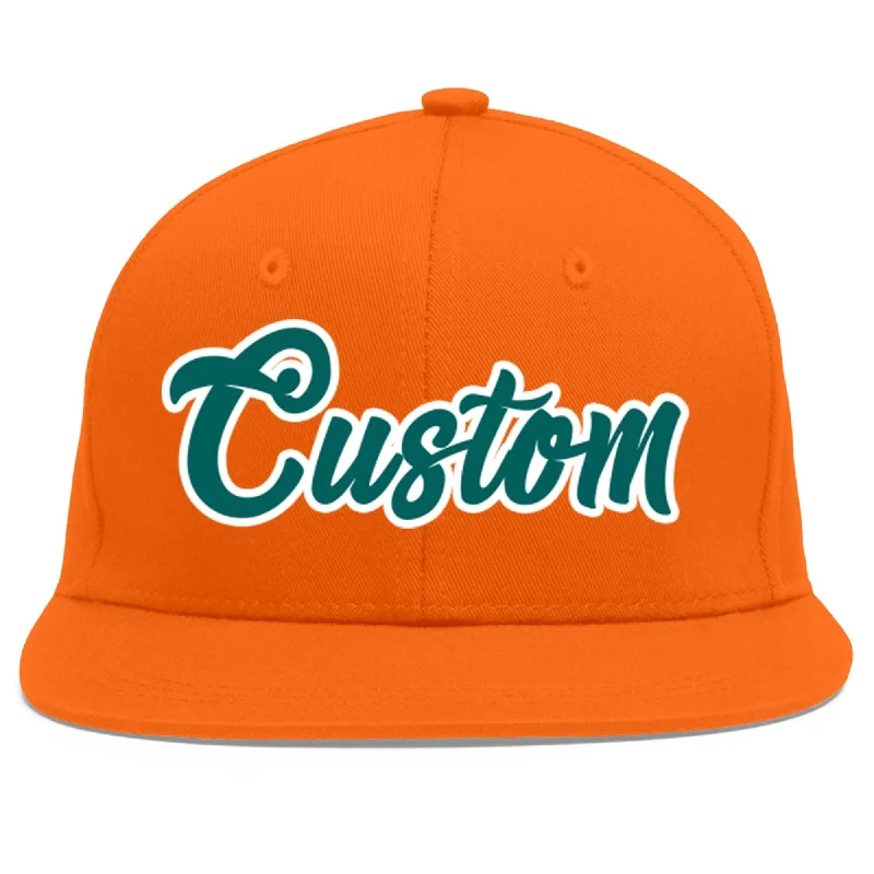 Baseball caps with sun protection-Custom Orange Aqua-White Flat Eaves Sport Baseball Cap