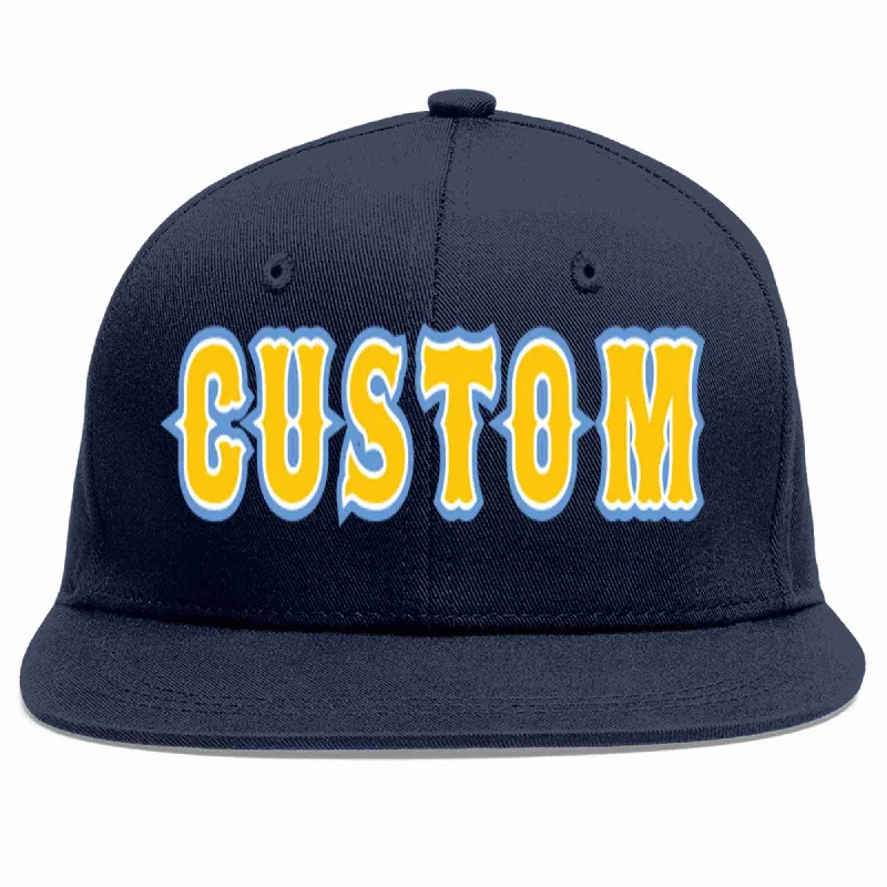 Embroidered logo baseball caps-Custom Navy Gold-White Casual Sport Baseball Cap