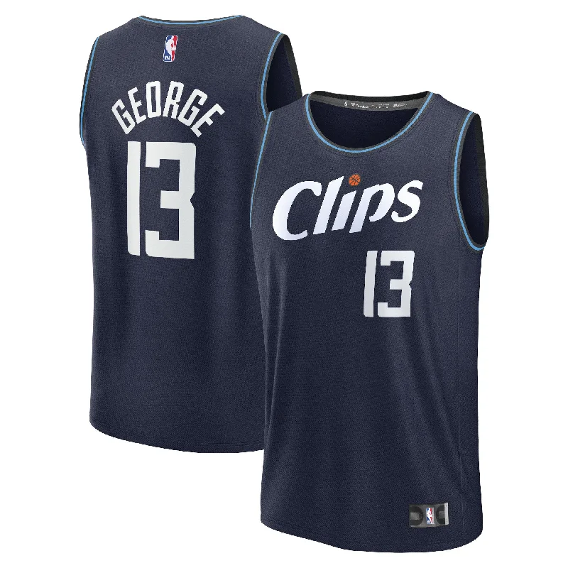 Custom basketball jerseys for summer camps and leagues-Paul George La Clippers Branded Youth Fast Break Basketball Jersey - Navy - City Edition