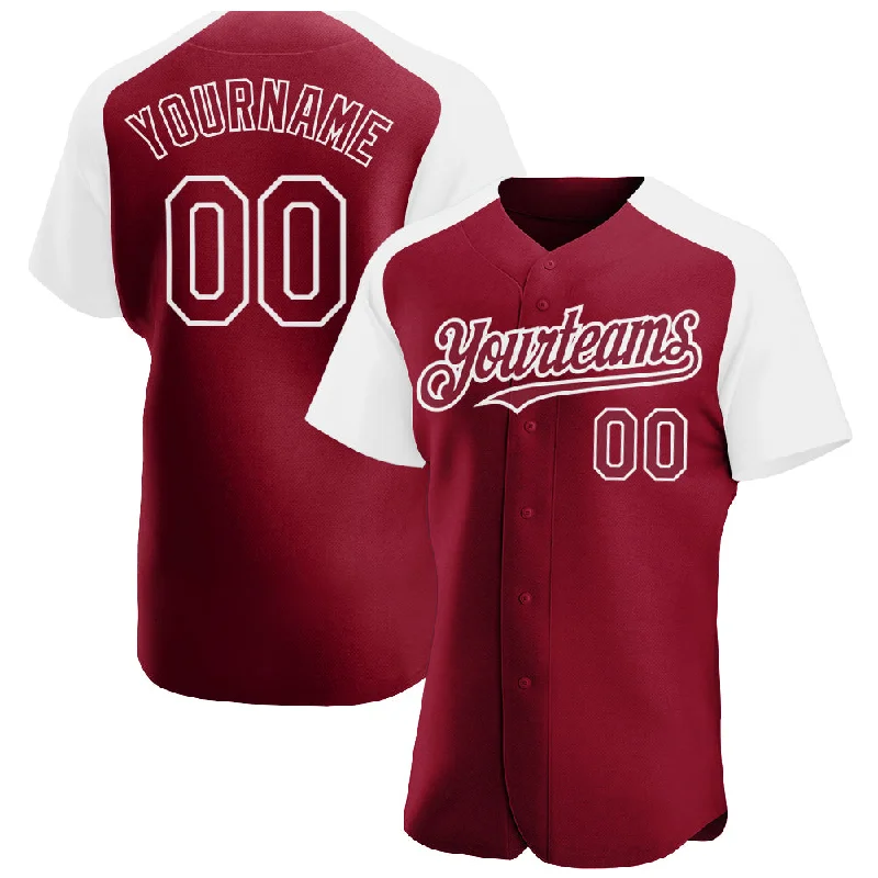 High-performance baseball jerseys for competitive players-Custom Crimson White Authentic Raglan Sleeves Baseball Jersey