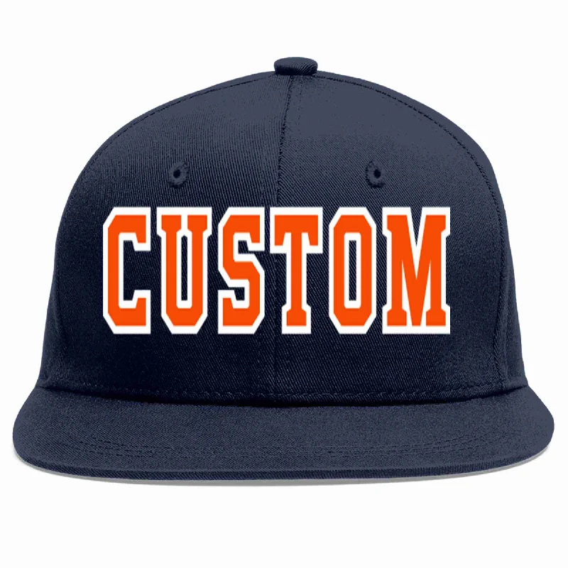 Baseball caps for sun protection-Custom Navy Orange-White Casual Sport Baseball Cap