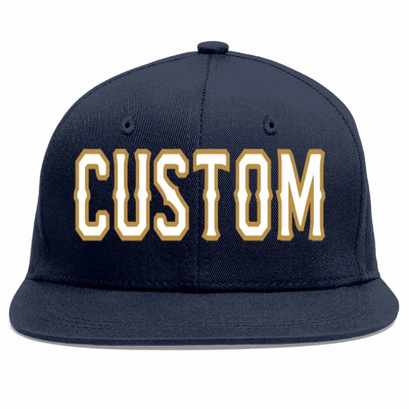 Durability of baseball caps for long-term use-Custom Navy White-Old Gold Casual Sport Baseball Cap