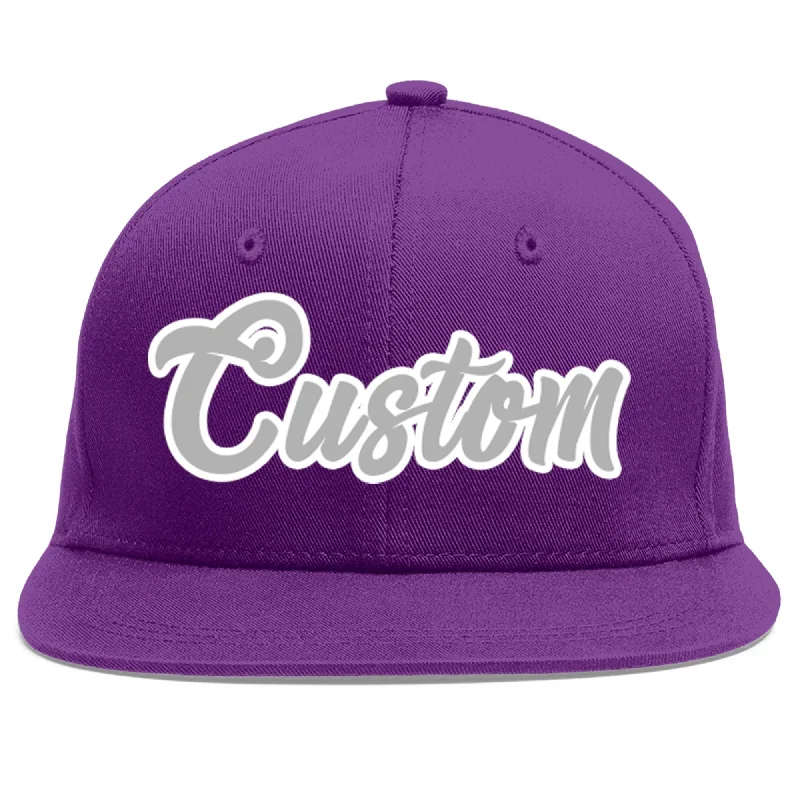 Mesh panel baseball caps for ventilation-Custom Purple Gray-White Flat Eaves Sport Baseball Cap