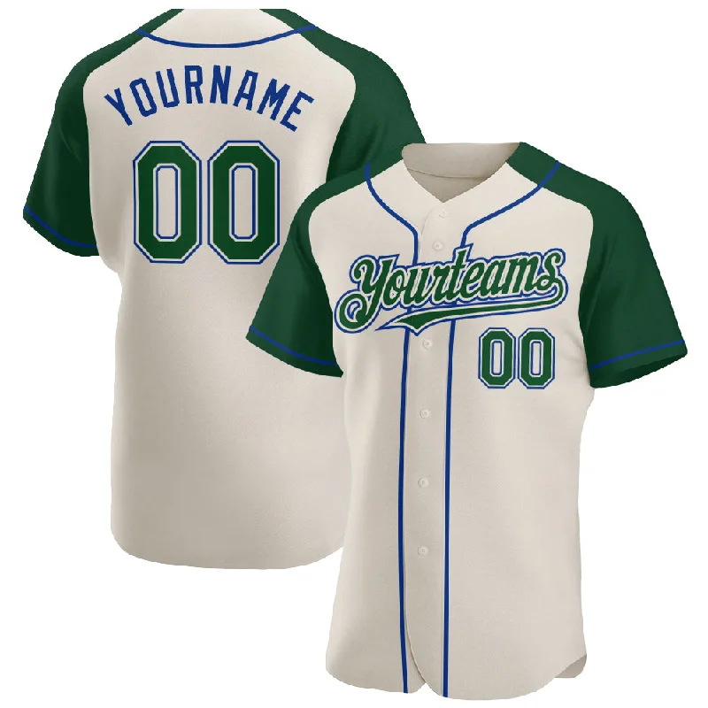 Baseball jerseys with name tags for easy identification-Custom Cream Green-Royal Authentic Raglan Sleeves Baseball Jersey