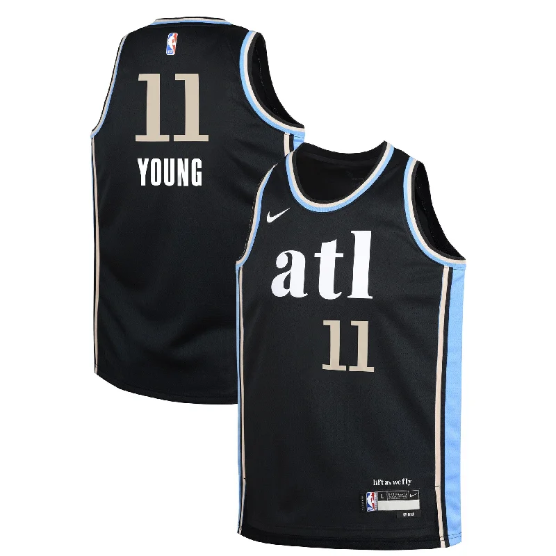 Basketball jerseys for charity events and fundraisers-Trae Young Atlanta Hawks Youth Swingman Basketball Jersey - City Edition - Black