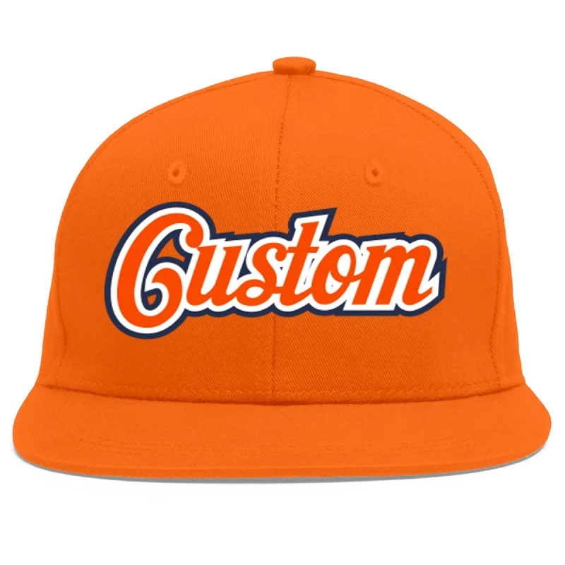 Breathable materials in baseball caps-Custom Orange Orange-White Flat Eaves Sport Baseball Cap