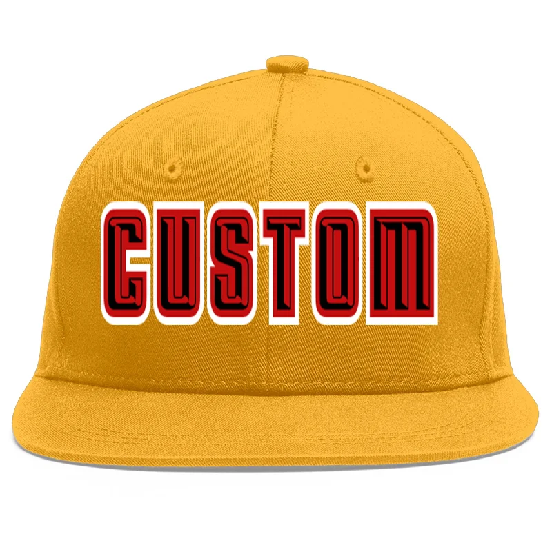 Soft fabric baseball caps-Custom Gold Black-Red Flat Eaves Sport Baseball Cap